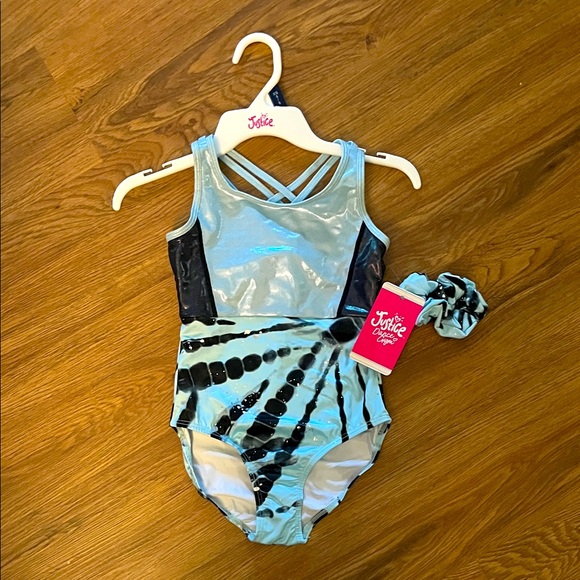 Justice Blue and Black Tie-Dye Leotard with Scrunchie - Picture 1 of 5